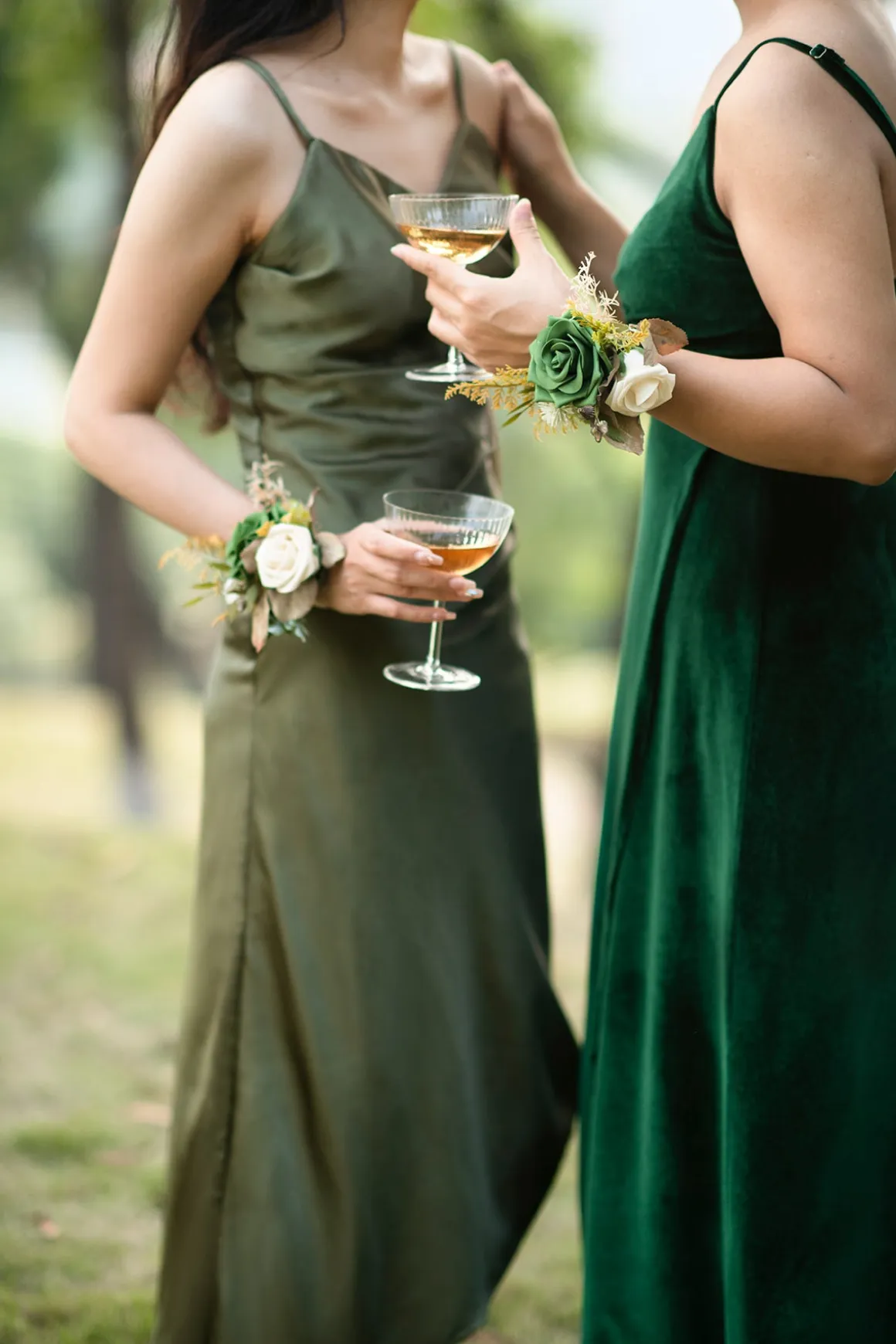 Wrist Corsages in Emerald & Tawny Beige | Clearance