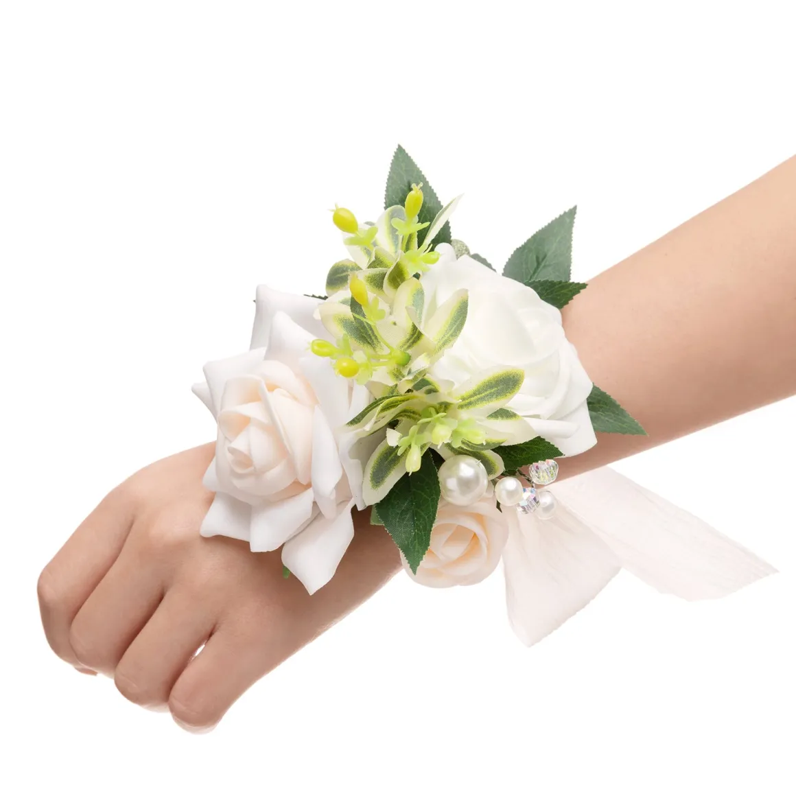 Wrist Corsages in Ivory & Cream (Set of 2)
