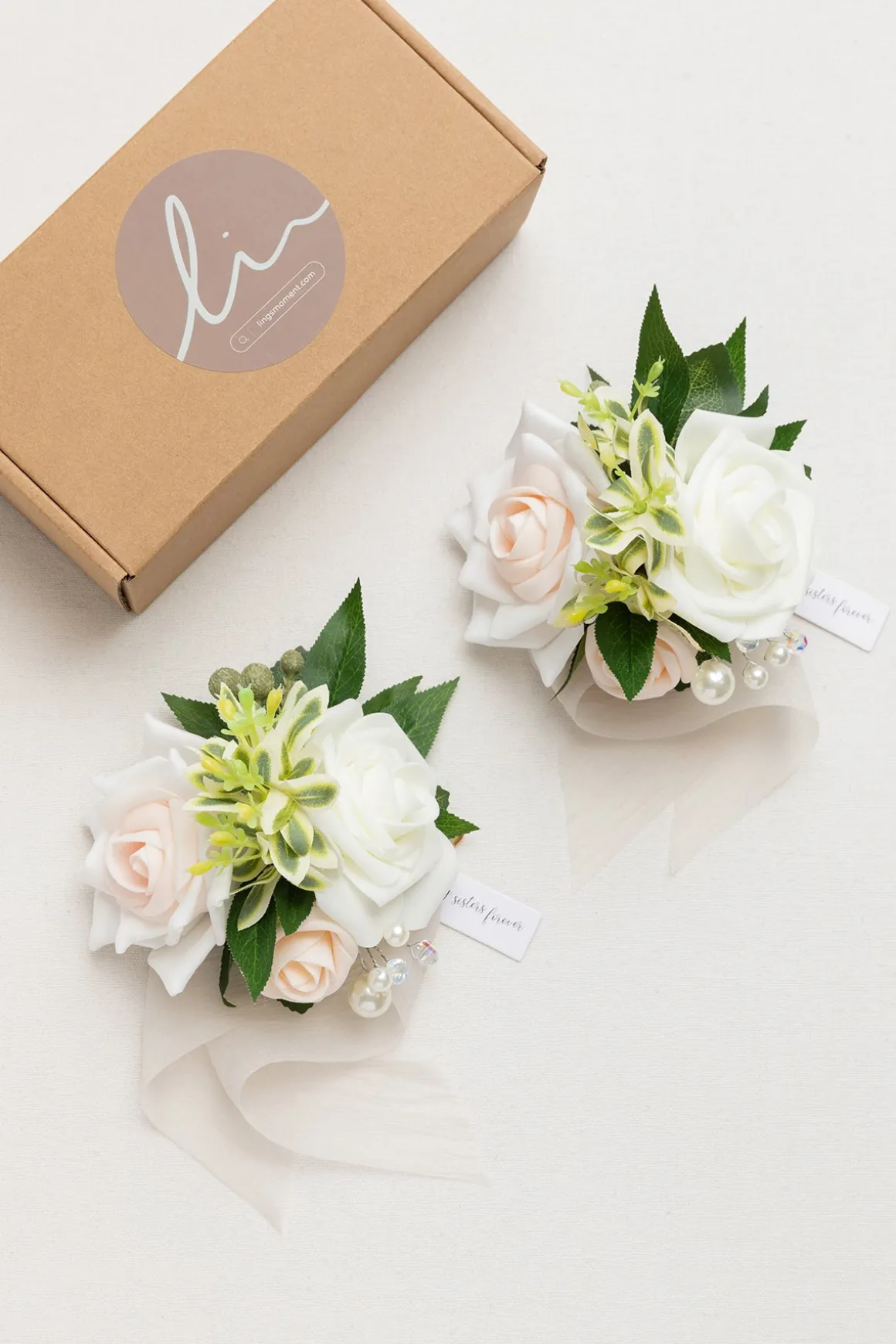 Wrist Corsages in Ivory & Cream (Set of 2)