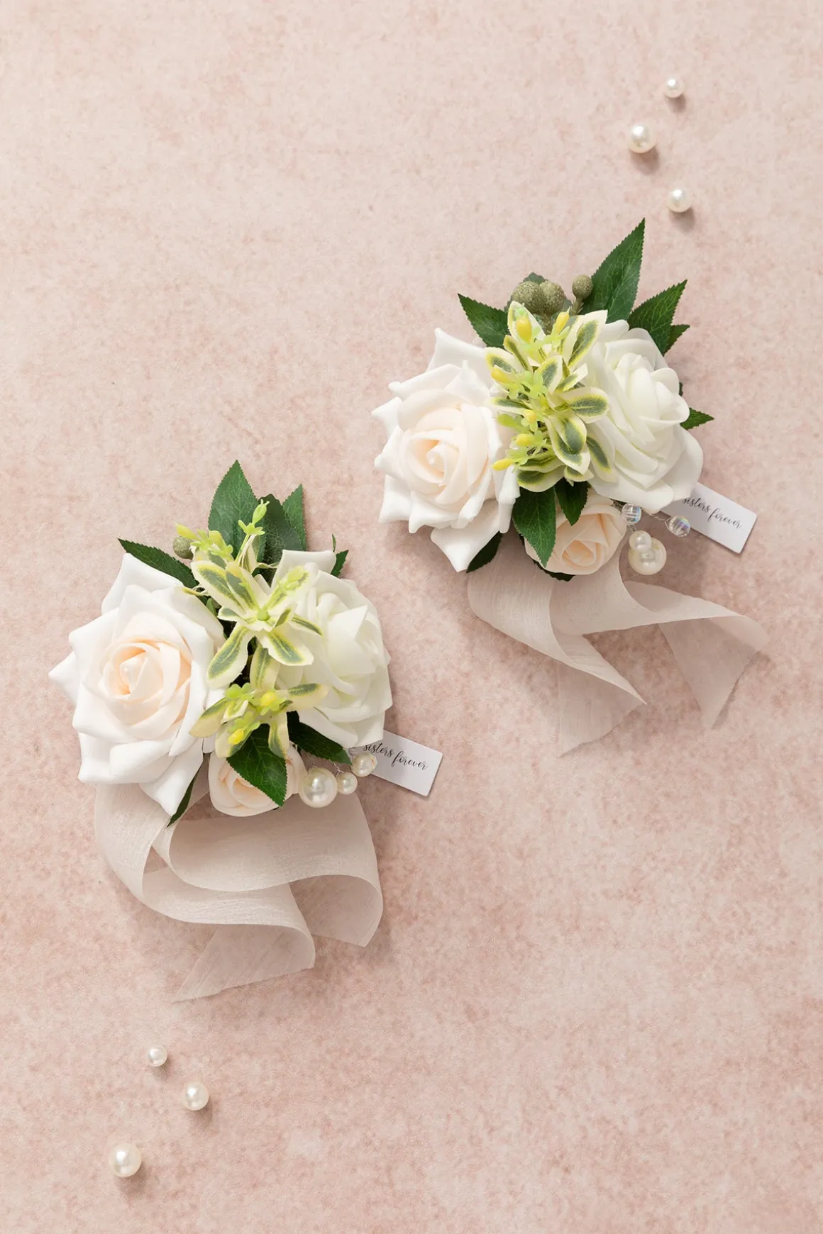 Wrist Corsages in Ivory & Cream (Set of 2)