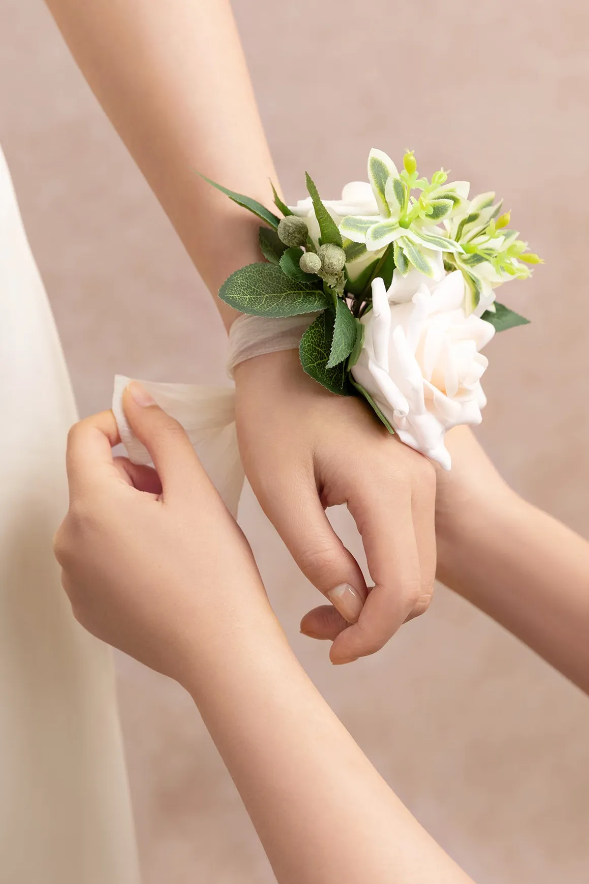 Wrist Corsages in Ivory & Cream (Set of 2)
