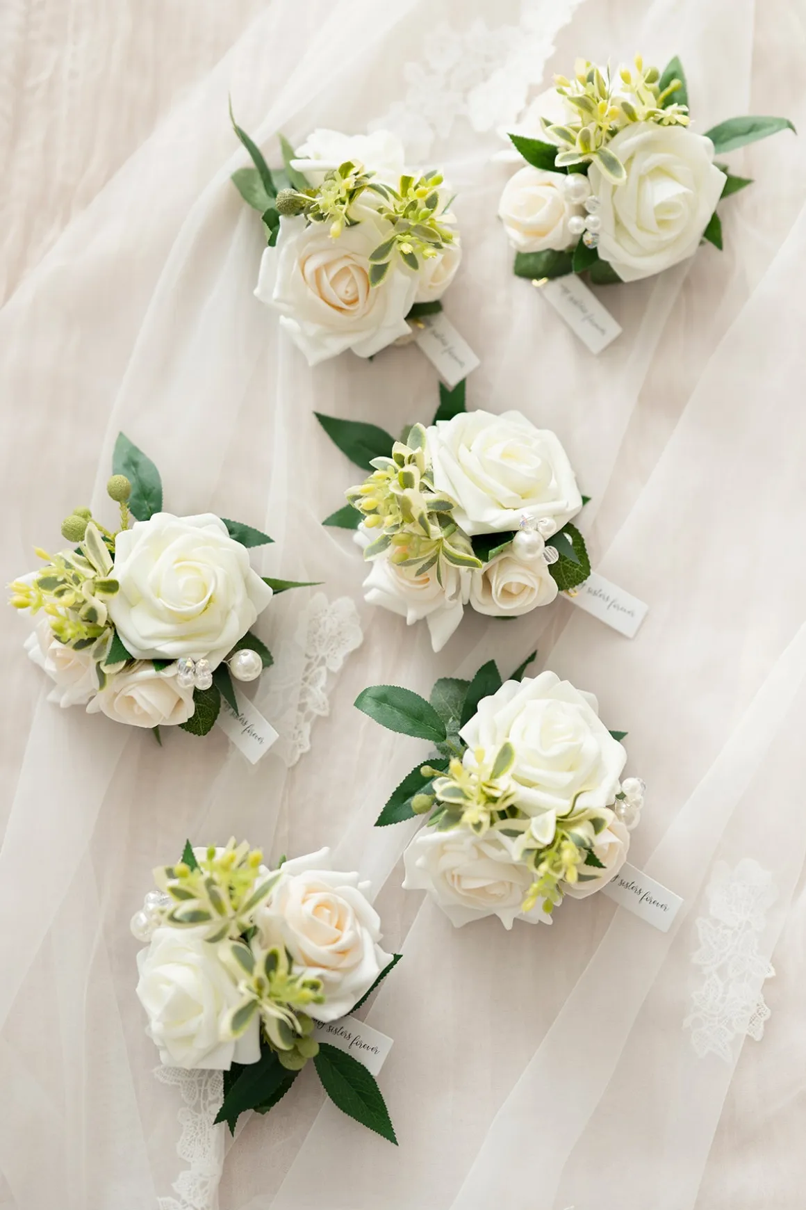 Wrist Corsages in Ivory & Cream