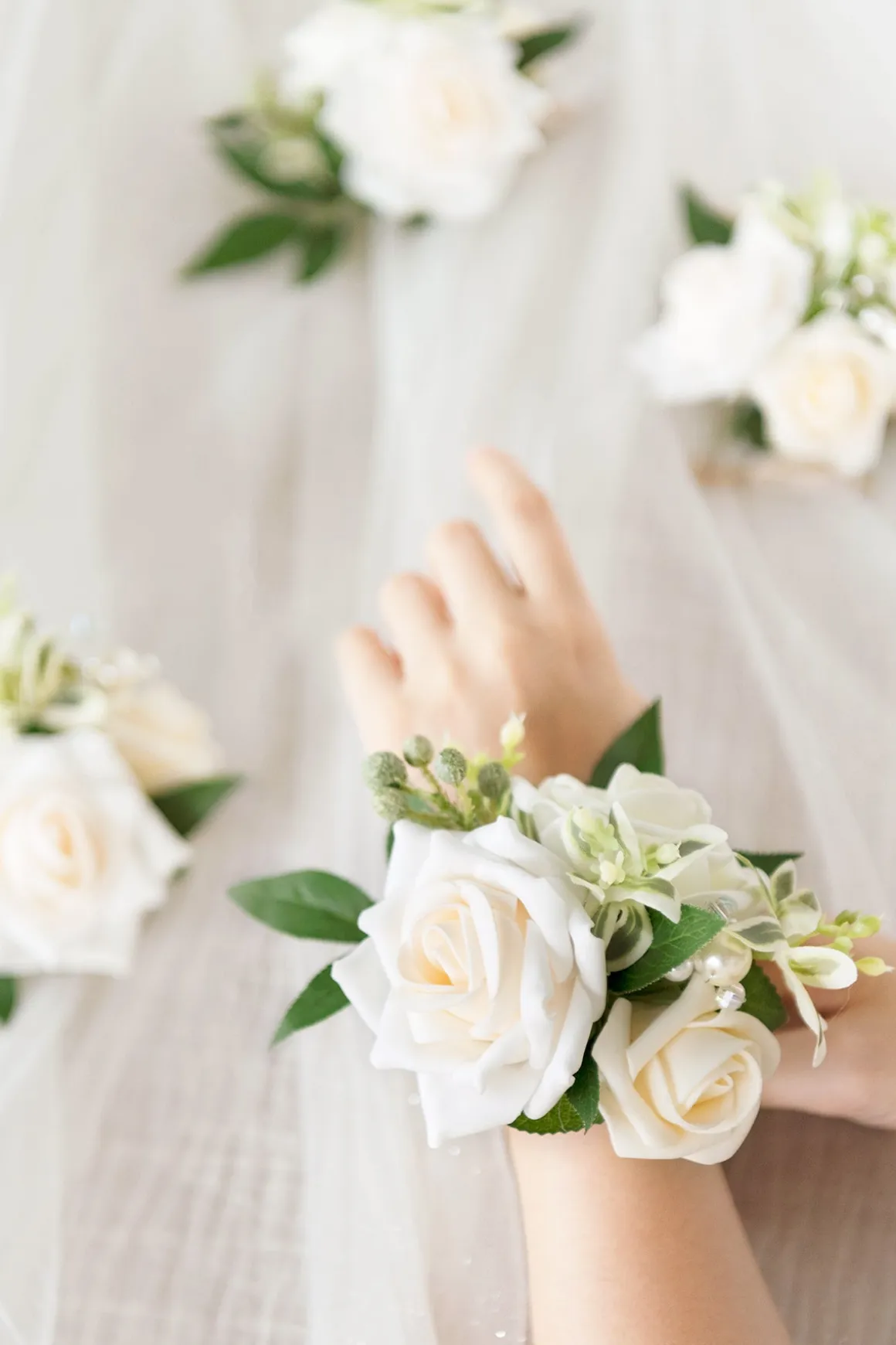 Wrist Corsages in Ivory & Cream
