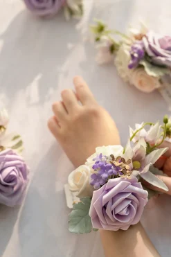 Wrist Corsages in Lilac & Gold