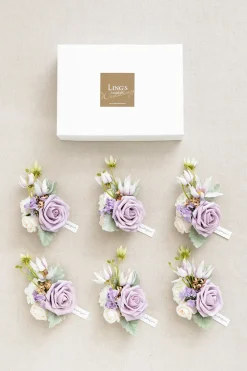 Wrist Corsages in Lilac & Gold
