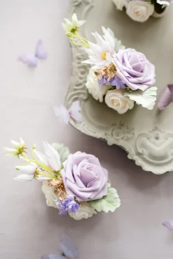 Wrist Corsages in Lilac & Gold