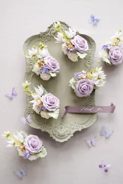 Wrist Corsages in Lilac & Gold