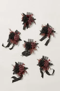 Wrist Corsages in Moody Burgundy & Black | Clearance
