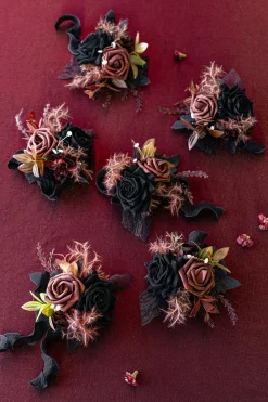 Wrist Corsages in Moody Burgundy & Black | Clearance