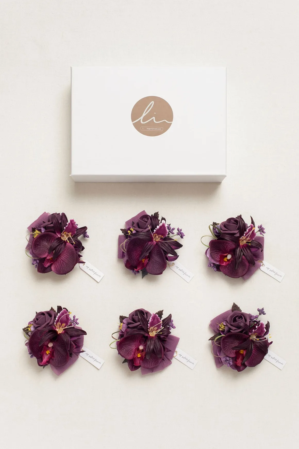 Wrist Corsages in Plum Velvet Wedding (Set of 6)