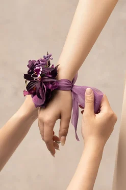 Wrist Corsages in Plum Velvet Wedding (Set of 6)