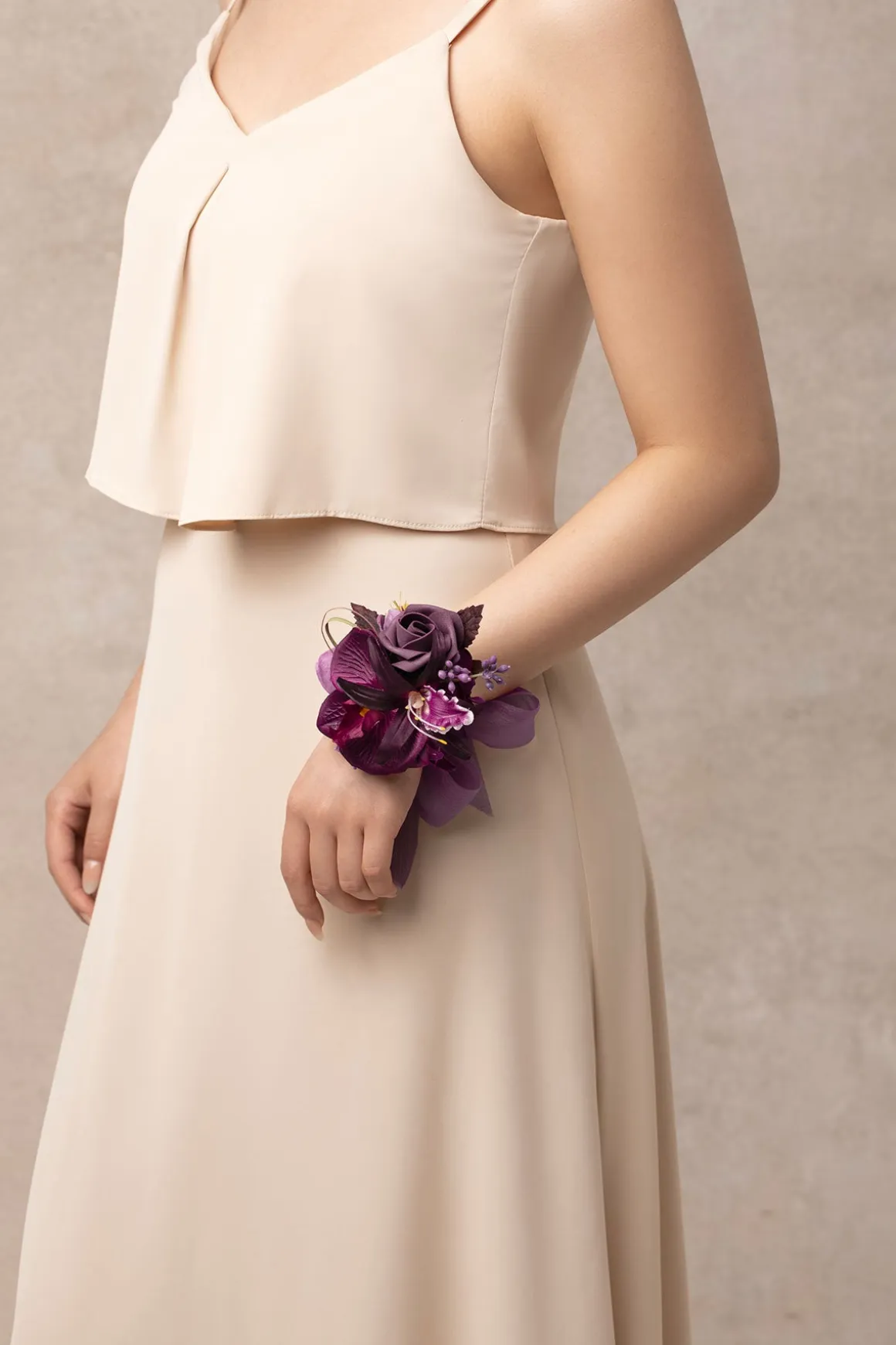 Wrist Corsages in Plum Velvet Wedding (Set of 6)