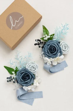Wrist Corsages in Romantic Dusty Blue