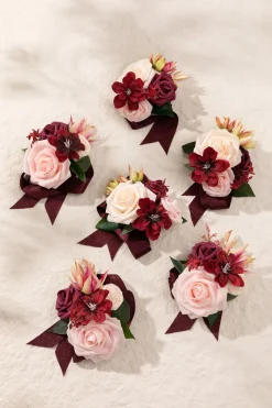 Wrist Corsages in Romantic Marsala (Set of 6)
