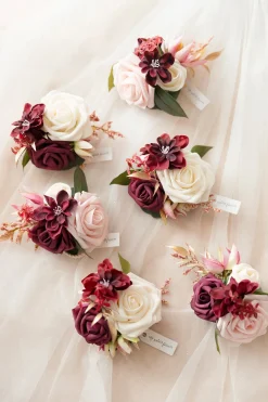 Wrist Corsages in Romantic Marsala (Set of 6)