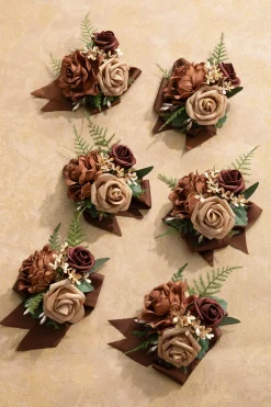 Wrist Corsages in Walnut Brown & Sand Beige