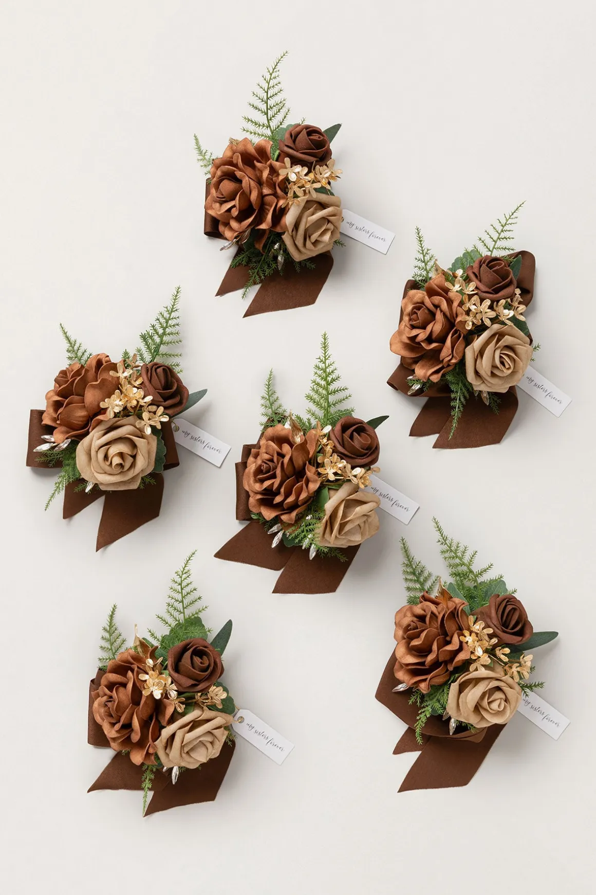 Wrist Corsages in Walnut Brown & Sand Beige