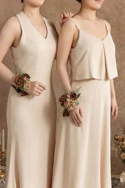 Wrist Corsages in Walnut Brown & Sand Beige