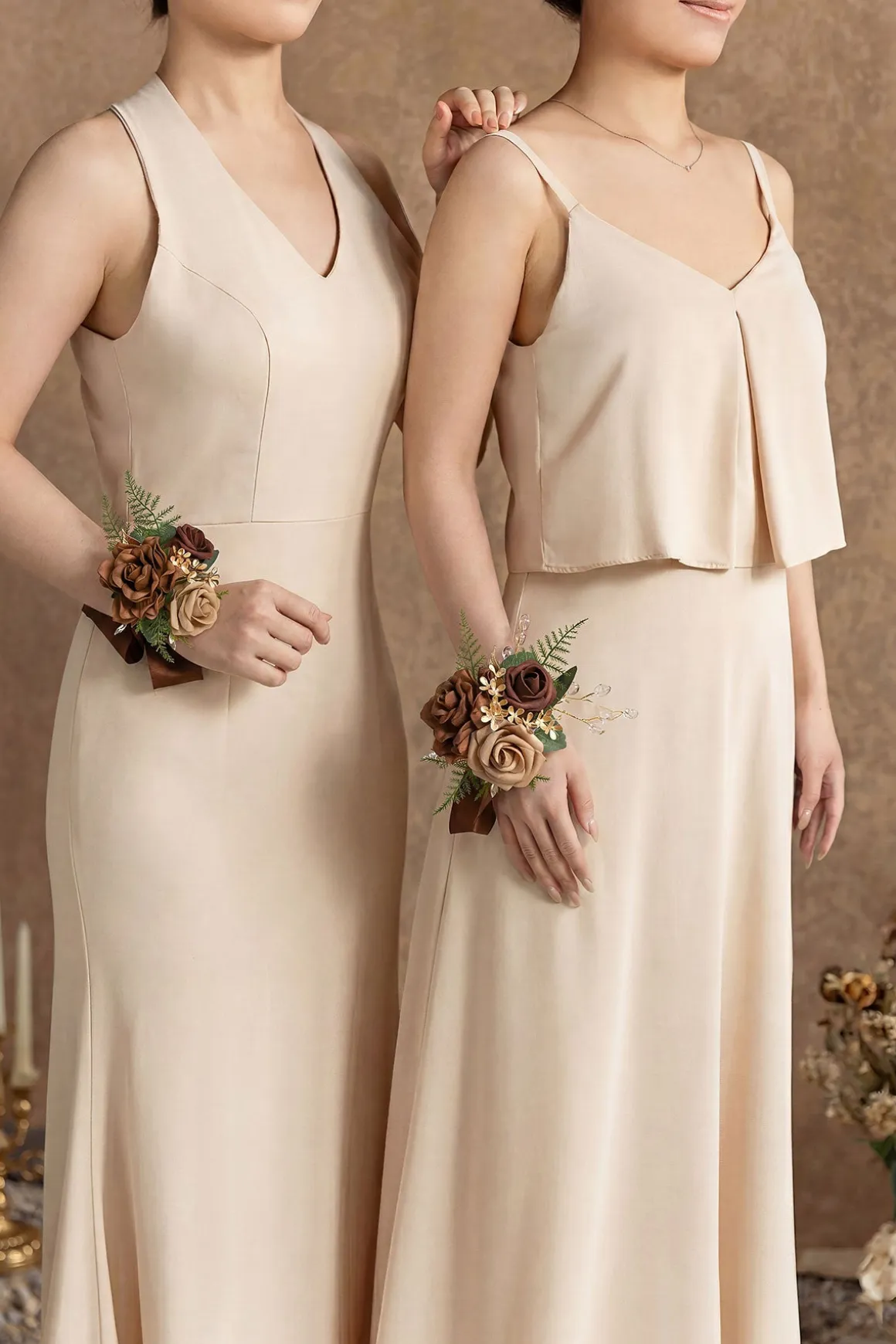 Wrist Corsages in Walnut Brown & Sand Beige