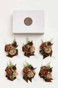 Wrist Corsages in Walnut Brown & Sand Beige