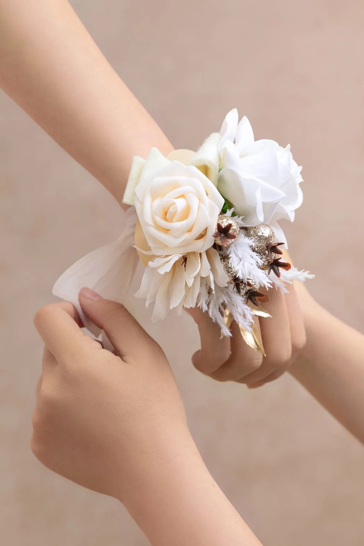 Wrist Corsages in White & Beige | Clearance