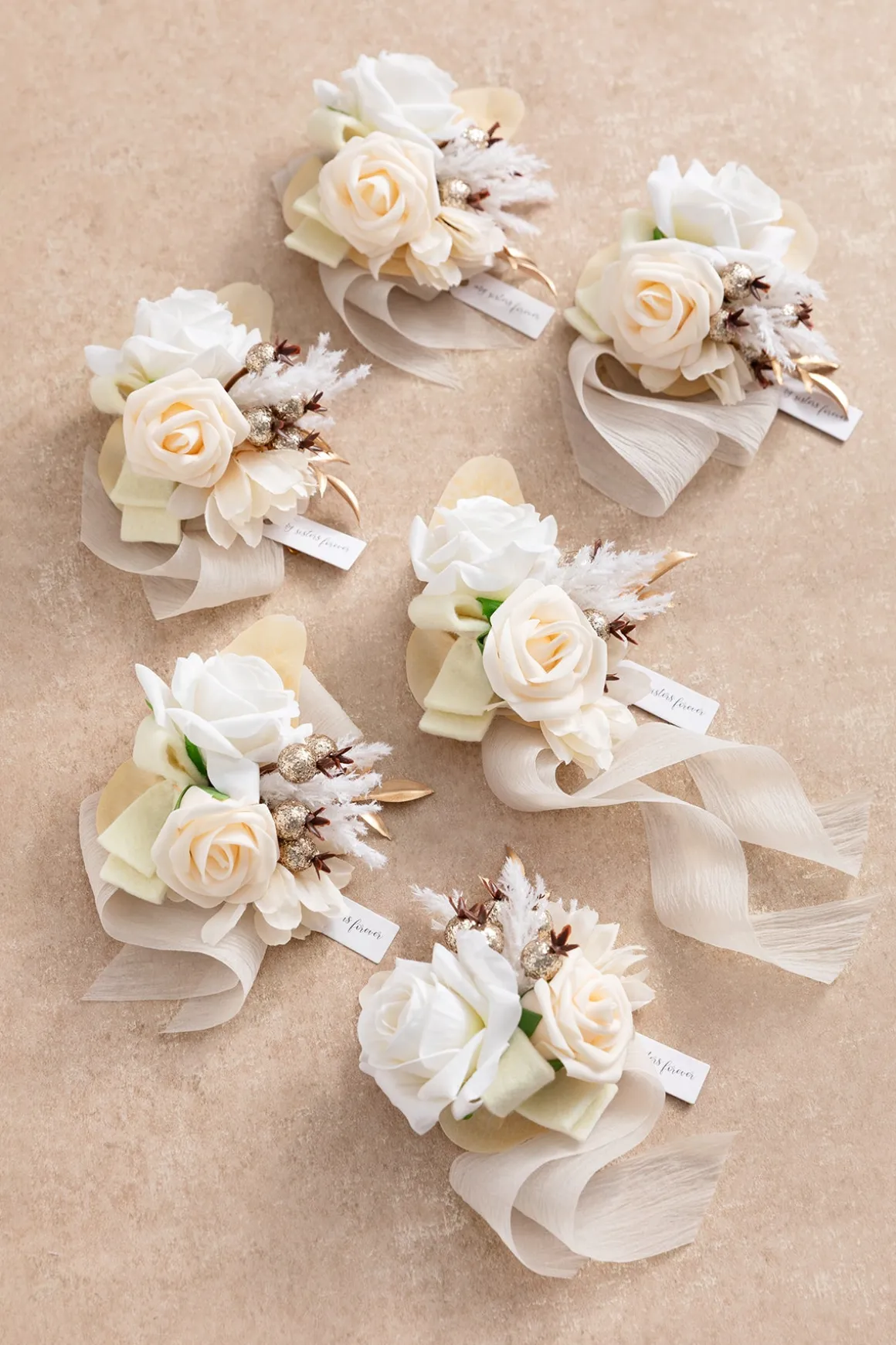 Wrist Corsages in White & Beige | Clearance