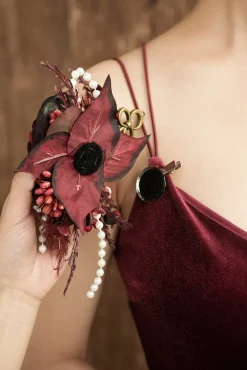 Wrist Corsages & Shoulder Corsages in Black & Burgundy | Clearance