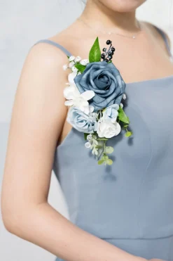 Wrist Corsages & Shoulder Corsages in Dusty Blue & Powder Blue