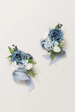 Wrist Corsages & Shoulder Corsages in Dusty Blue & Powder Blue