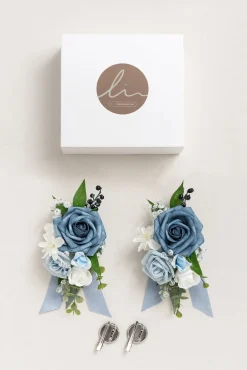 Wrist Corsages & Shoulder Corsages in Dusty Blue & Powder Blue