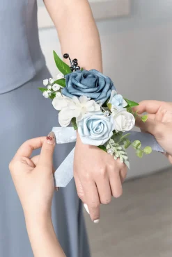 Wrist Corsages & Shoulder Corsages in Dusty Blue & Powder Blue