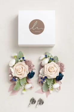 Wrist Corsages & Shoulder Corsages in Dusty Rose & Navy Blue