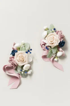 Wrist Corsages & Shoulder Corsages in Dusty Rose & Navy Blue
