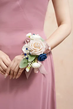 Wrist Corsages & Shoulder Corsages in Dusty Rose & Navy Blue